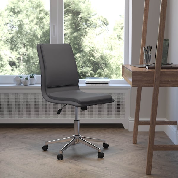 Flash Furniture Gray Mid-Back Armless LeatherSoft Office Chair GO-21111-GY-GG - main